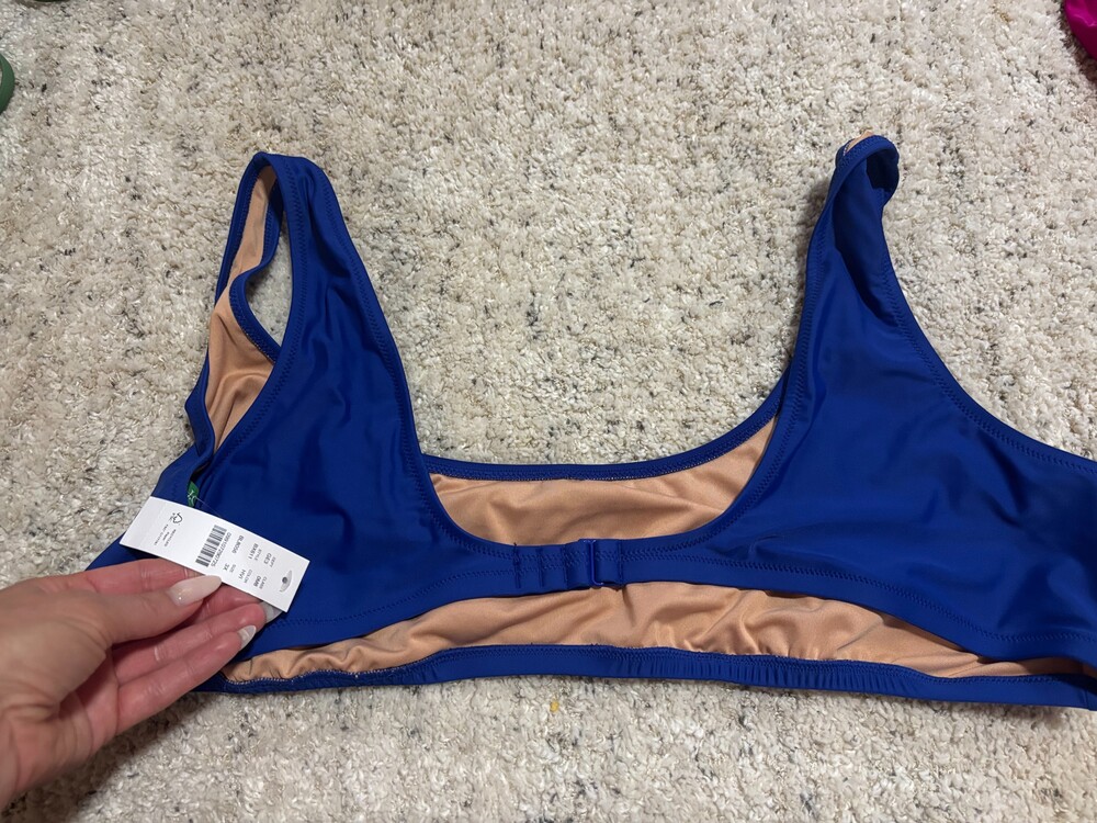 J. Crew Bikini Top Blue Tan Scoop Neck Size XS NWT - Picture 2 of 4